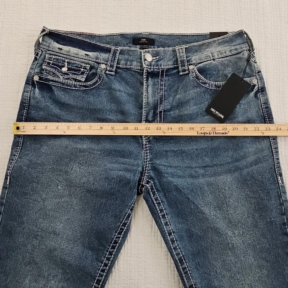 NEW True Religion Geno Big T Flap Jeans Men's 38x32 Blue Flap Relaxed Slim‎ NWT